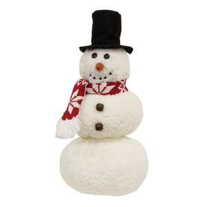 White Sherpa Snowman w/Top Hat & Snowflake Scarf, 14"H CW4085;