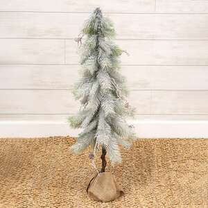 Snowy Bristle Pine & Boughs Tree w/Burlap Base, 34" QE152547;