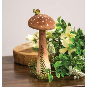 Wooden Hand Painted Mushroom Sitter with Snail 7.5"H
