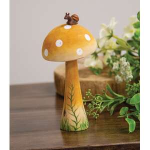 Wooden Hand Painted Mushroom Sitter with Snail 6.5"H