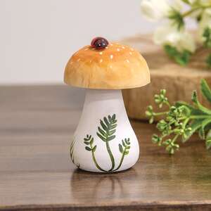 Wooden Hand Painted Spotted Mushroom Sitter with Ladybug