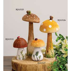 Wooden Hand Painted Mushroom Sitter with Ladybug