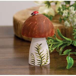 Wooden Hand Painted Mushroom Sitter with Ladybug