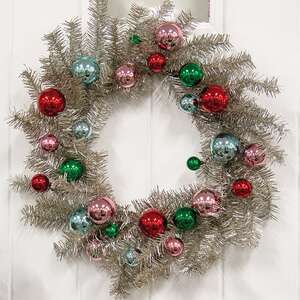 Platinum Tinsel & Bauble Wreath, 24" SA112581;