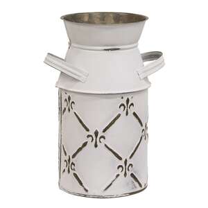 Whitewashed Fleur De Lis Galvanized Milk Can, Small 15686A;
