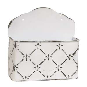 Whitewashed Fleur De Lis Galvanized Mail Bin 15690;