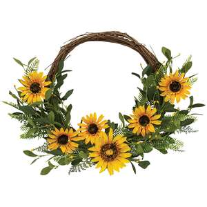 Black-Eyed Susan, Pip, & Spring Greens Twig Half Wreath 18321;