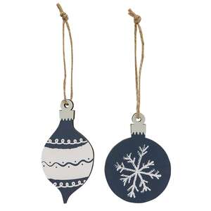 Wooden Snowflake Bulb Christmas Ornaments, 2/Set 37192;