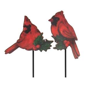 Cardinal & Holly Wooden Plant Stake, 2 Asstd.