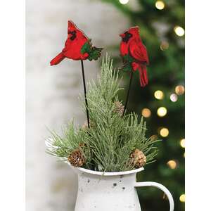 Cardinal & Holly Wooden Plant Stake, 2 Asstd.