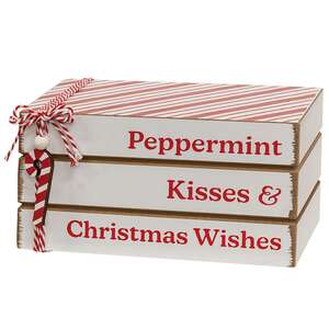 Peppermint Kisses & Christmas Wishes Wooden Book Stack 37227;