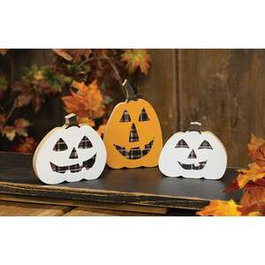 3 Set, Buffalo Plaid Reversible Chunky Pumpkin Sitters