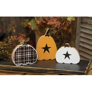 3 Set, Buffalo Plaid Reversible Chunky Pumpkin Sitters