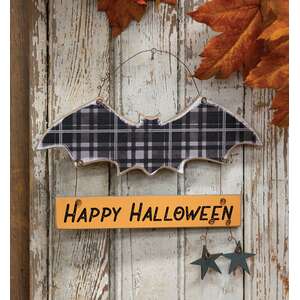 Happy Halloween Buffalo Plaid Bat Sign