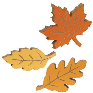 Carved Wooden Fall Leaves Sitters, 3/Set 37285;