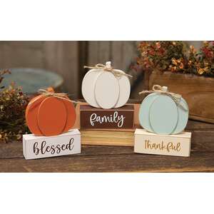 Thankful, Family, Blessed Pumpkin on Base, 3 Asstd.