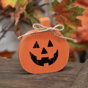 Distressed Wooden Jack O Lantern Sitter With Jute Tie