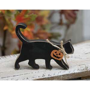 Black Cat Wooden Sitter With Jack Charm