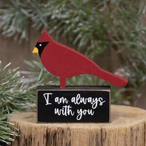 Wooden Cardinal on "I Am Always With You" Base