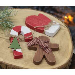 Candy Cane, Mitten, or Gingerbread Wooden Sitter, 3 Asstd.