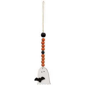 Orange & Black Beaded Ghost & Friend Ornament