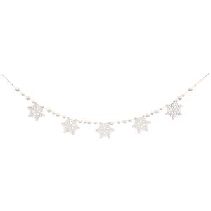 White Beaded Wooden Snowflake Cutout Garland