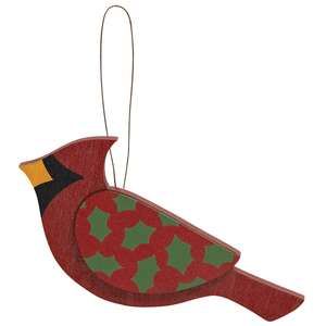 Wooden Holly Cardinal Ornament, 3 Asstd.