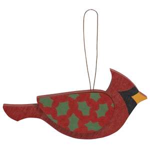 Wooden Holly Cardinal Ornament, 3 Asstd.
