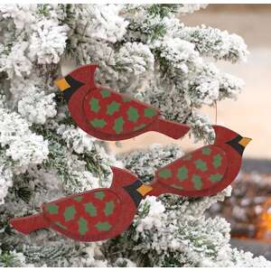 Wooden Holly Cardinal Ornament, 3 Asstd.