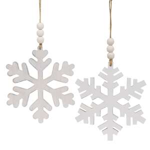 Distressed Beaded Wooden 6 Point Snowflake Hanger, 2 Asstd. 37373;