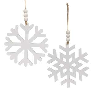 Distressed Beaded Wooden 8 Point Snowflake Hanger, 2 Asstd. 37374;