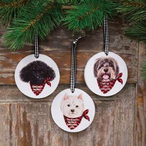 Doggy Christmas Wishes Round Ornament, 3 Asstd.