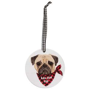 Bah Hum Pug Round Ornament, 3 Asstd.