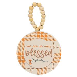 Thankful Grateful Gratitude Plaid Beaded Round Ornament, 3 Asstd.