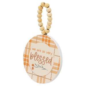 Thankful Grateful Gratitude Plaid Beaded Round Ornament, 3 Asstd.