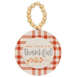 Thankful Grateful Gratitude Plaid Beaded Round Ornament, 3 Asstd.