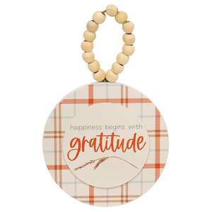 Thankful Grateful Gratitude Plaid Beaded Round Ornament, 3 Asstd.