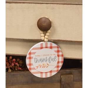 Thankful Grateful Gratitude Plaid Beaded Round Ornament, 3 Asstd.