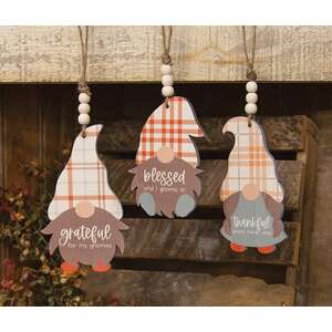Thankful Grateful Blessed Gnome Ornament, 3 Asstd.