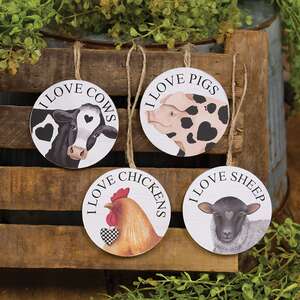 I Love Farm Animal Round Ornament, 4 Asstd.