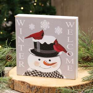 Welcome Winter Snowman & Cardinal Box Sign