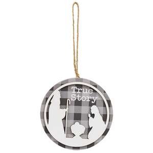 True Story Buffalo Check Round Silhouette Ornament, 3 Asstd.