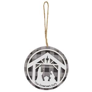 True Story Buffalo Check Round Silhouette Ornament, 3 Asstd.