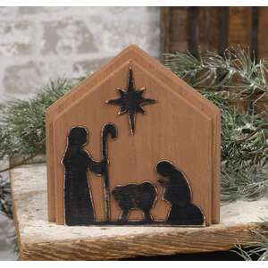 Distressed Wooden Nativity Silhouette Plaque