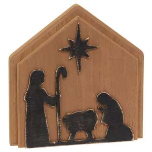 Distressed Wooden Nativity Silhouette Plaque
