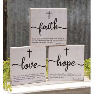 Faith, Hope, Love Bible Verse Block Sign, 3 Asstd.