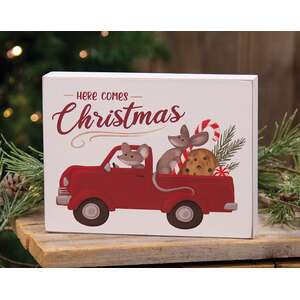 Here Comes Christmas Mice In Truck Box Sign