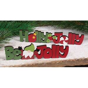Holly & Jolly Gnome Wooden Cutout Word Sitter, 2 Asstd.