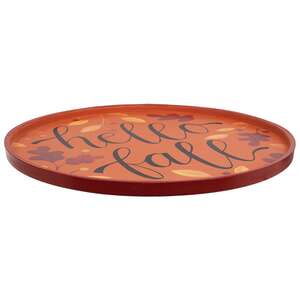 Hello Fall Autumn Leaves Round Wooden Hanging Tray