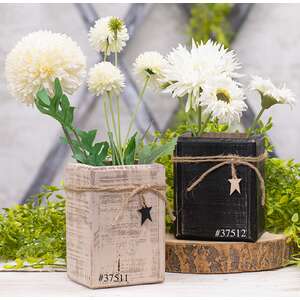 Distressed Black Wooden Twig Box with Star Charm